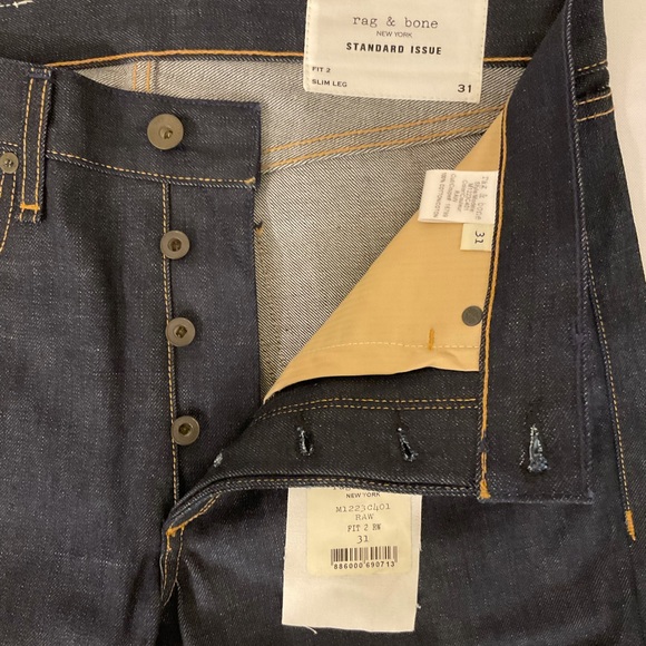 RAG AND BONE NWOT JEANS SZ 31  Style #M1223C401 Fit 2. Slim Raw Denim - Picture 5 of 13